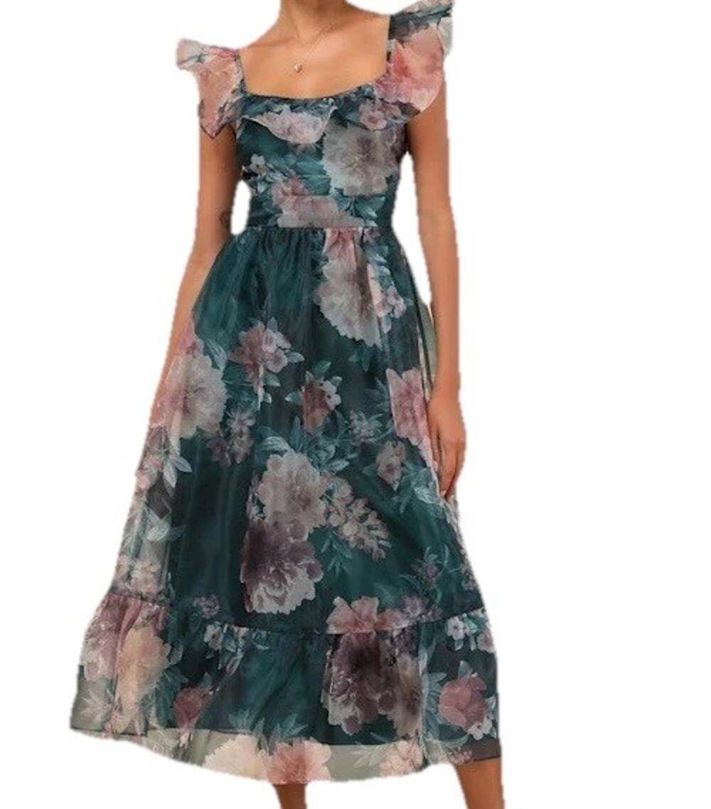 Lulus Sweet Composure Green Floral Organza Midi Dress XXS Cottagecore Fairy Boho